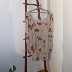Amuse Society off the shoulder button front mini dress. Beige and pink. Size M.